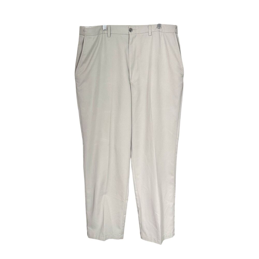 Haggar Mens Sz 36 X 30 Cream Dress Pants Classic Fit Flat Front Polyester Office